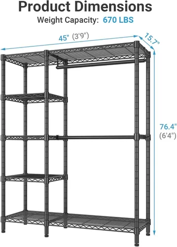 Miniatura 6 de VIPEK V7C - Percheros para ropa con cubierta, closets portátiles para colgar ropa, perchero resistente con estantes, armario de metal, capacidad