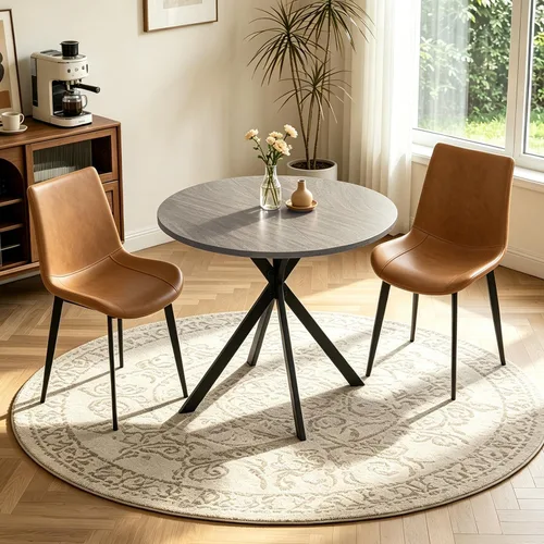 Miniatura 17 de Juego de 2 sillas y mesas de comedor redondas de 31.5 pulgadas para 2, pequeñas sillas de comedor que ahorran espacio, juegos de comedor pequeños
