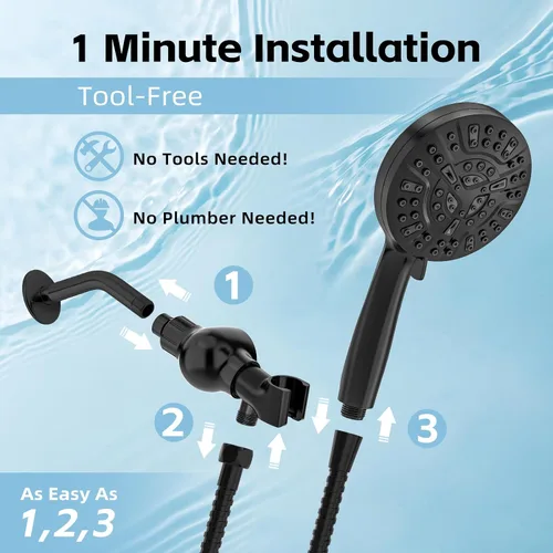 Miniatura 5 de High Pressure Filtered Shower Head with Handheld, 9 Spray Modes 4.7" Shower Head, 59" long hose, 10 Layers Filter for Hard Water, Remove Chlorine