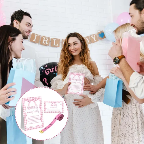 Miniatura 6 de Sinload Juego de 54 piezas de arco rosa para baby shower, coqueta rosa con lazo para medir el vientre, incluye el signo de vientre de mamá 50