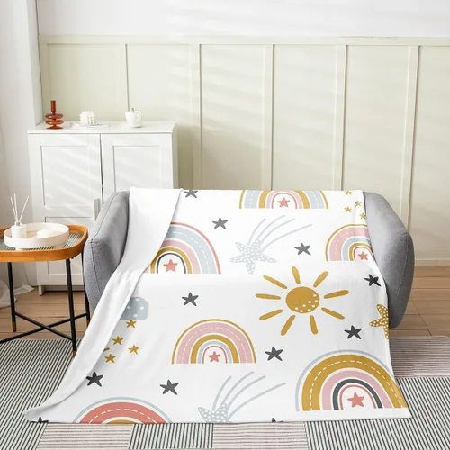 Miniatura 2 de Erosebridal Manta de arco iris para niñas, tamaño individual de 60 x 80, manta de sol y estrellas para niños y niños, manta de forro polar de nube