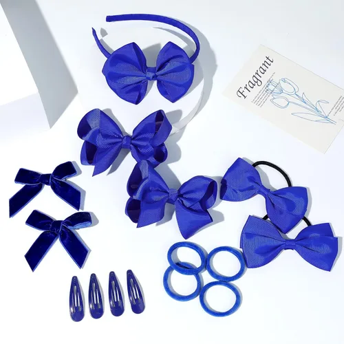 Miniatura 5 de DEEKA Juego de 15 accesorios para el cabello, color azul real, lazos para el cabello, clips, diadema, lazos para niñas pequeñas y escolares