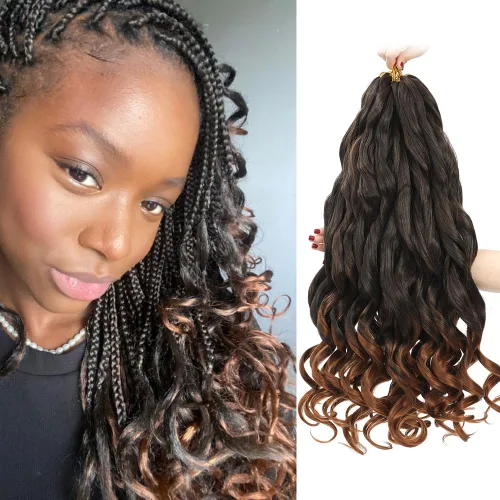 Miniatura 16 de Cabello Rizado Francés para Trenzar de 18 Pulgadas, 8 Paquetes Color Borgoña - Cabello para Trenzar Pre-Estirado con Rebote - Extensiones de Cabello