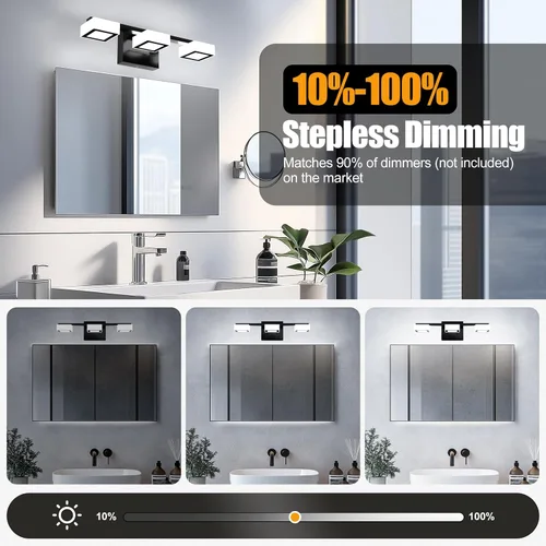 Miniatura 5 de Lámparas LED modernas para baño, 3 luces regulables con 5 modos de color, accesorios de iluminación de pared de baño acrílico negro mate sobre