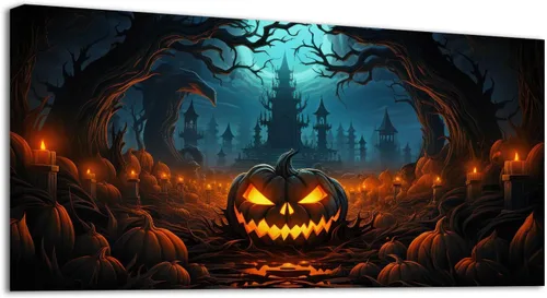 YONICA Lienzo decorativo para pared de Halloween para sala de estar, decoración del hogar, calabaza de Halloween sobre lienzo de alta definición,