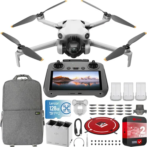DJI Mini 4 Pro dron plegable con control remoto RC 2 (con pantalla) kit Fly More Plus con baterías extendidas, cámara de video 4K HDR para adultos,