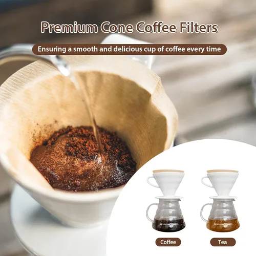 Miniatura 5 de PakTalk 300 unidades de filtros de café en cono #4, filtros de café de papel marrón natural de 4 conos para café de filtro y cafetera de goteo