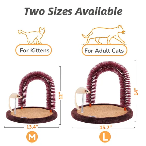 Miniatura 2 de Happi N Pets Acicalador Automático para Gatos Grandes, Cepillo de Aseo en Arco con Almohadilla de Rascado de Madera Pesada, Poste para Frotarse