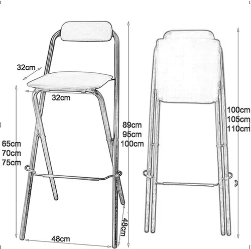 Miniatura 3 de Taburete de bar plegable de 26 ″/28 ″/30 ″, taburete de bar acolchado marrón rústico, silla alta de desayuno de cocina con respaldo y reposapiés