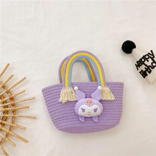 Miniatura 3 de Kuromi - Bolso de paja con borla para viajes de niños, Púrpura