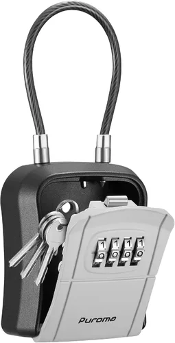 Puroma Caja de seguridad, caja de cerradura portátil con mango de cable extraíble, caja de bloqueo de combinación reiniciable, caja de seguridad