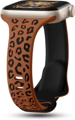 CreateGreat Correas Delgadas con Grabado de Leopardo Compatibles con Apple Watch de 41mm 40mm 38mm 49mm 46mm 45mm 44mm 42mm para Mujeres, Correa de
