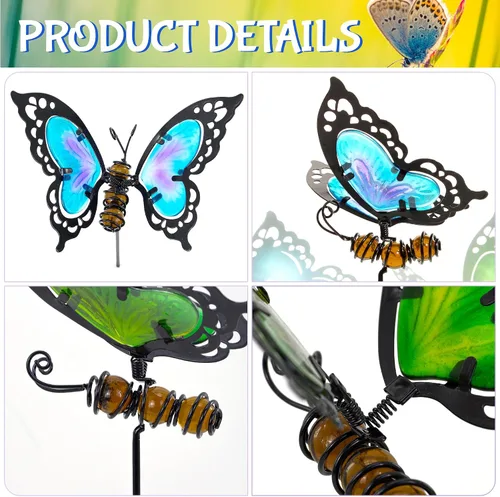 Miniatura 3 de Estacas de jardín de mariposas, kit de mariposa hecho de vidrio y metal, mariposas coloridas decoraciones de jardín pueden hacer que el jardín esté