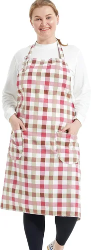 Miniatura 26 de Delantales de algodón y lino para hornear, talla grande, para mujer, con bolsillos, cocina