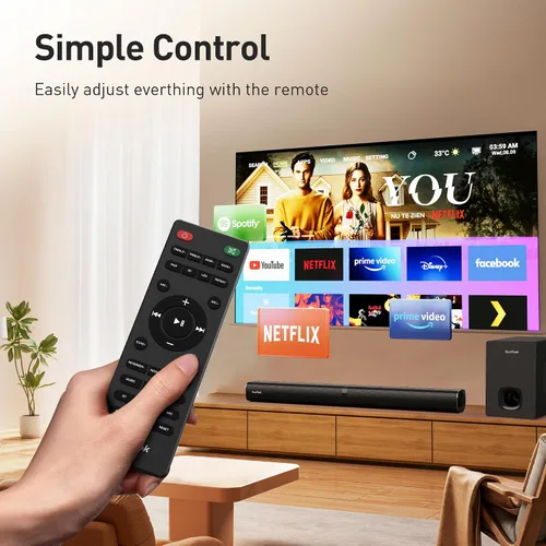 Miniatura 9 de Barra de sonido con subwoofer para TV, sistema de altavoces Bluetooth 5.3 con 2 micrófonos inalámbricos de karaoke, audio de sonido envolvente