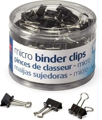 Clips de metal tamaño micro Officemate, negro, 100 por envase (31030)., Negro