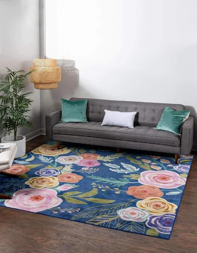 Miniatura 15 de Unique Loom Blossom Collection - Alfombra Ashley (2' 7" x 12' 2", alfombra de pasillo, azul/oliva)
