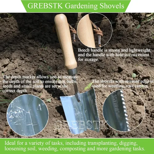 Miniatura 7 de GREBSTK - Palas de jardinería de acero inoxidable para trasplantar en jardín, palas de profundidad, marcado, medición, herramienta para quitar