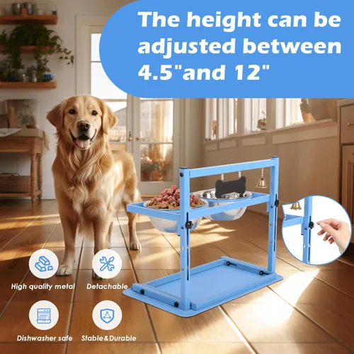 Miniatura 2 de SHAINFUN Soporte elevado con dos cuencos de acero inoxidable de 57.5 onzas líquidas, alimentador lento y tapete a prueba de derrames, para perros