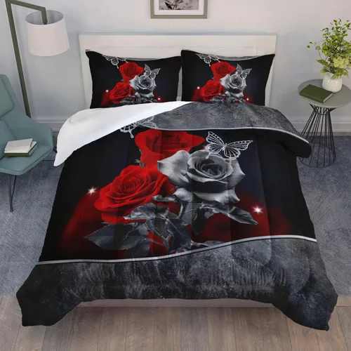 Miniatura 14 de AILONEN Juego de edredón de mariposa azul tamaño Queen, juego de ropa de cama de 3 piezas de animales elegantes, azul marino oscuro cielo nocturno