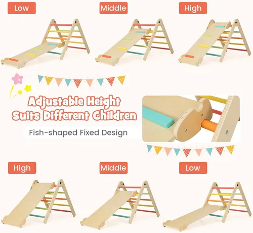 Miniatura 3 de Costzon Juguetes de escalada para niños pequeños, 4 en 1 plegables de madera Montessori para niños, juguetes de escalada triangulares con rampa