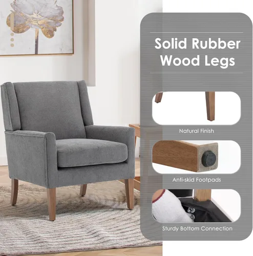 Miniatura 4 de COLAMY Silla moderna de ala para sala de estar, sillón acentuado tapizado en tela, sillón individual con asiento tipo sofá y patas de madera