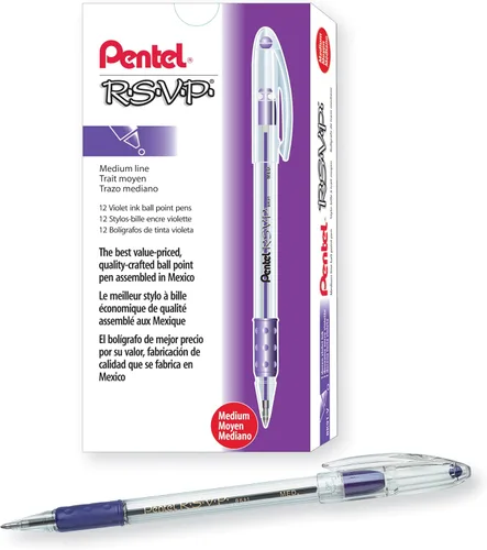 Miniatura 7 de Pentel R.S.V.P. Bolígrafo, trazo medio, tinta azul, paquete de dos unidades (BK91BP2C), Negro