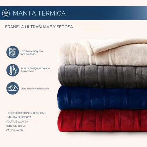 Miniatura 8 de Manta eléctrica con calefacción Westinghouse, manta eléctrica con 6 niveles de calefacción y configuración de tiempo de 2-10 horas, manta eléctrica