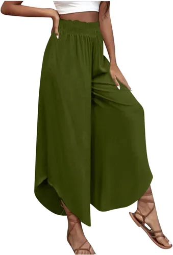 Miniatura 4 de Match Mujer Wild Cargo Pantalones Cintura elástica Pantalones de lino Barril Recto Pierna ancha Pantalones Largos