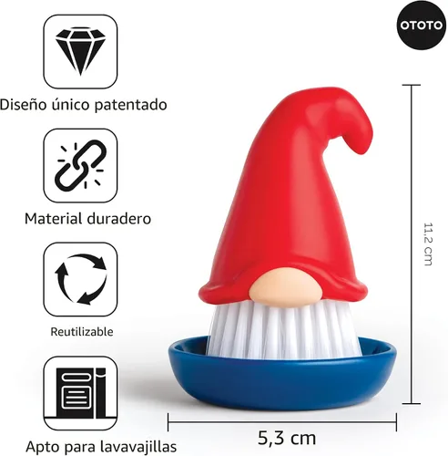 Miniatura 6 de OTOTO Barbudo (Beardy), Cepillo para lavar los platos y verduras de gnomo, regalos extravagantes, accesorios bonitos y divertidos de cocina
