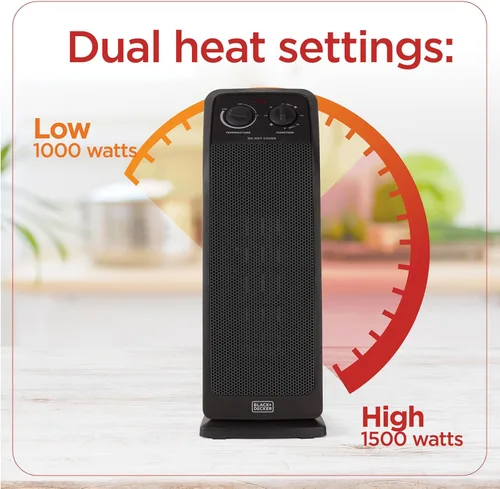 Miniatura 2 de BLACK+DECKER Calentador de torre de cerámica oscilante, calentador de espacio de 1500 W y ventilador combinado con termostato ajustable, 3 ajustes