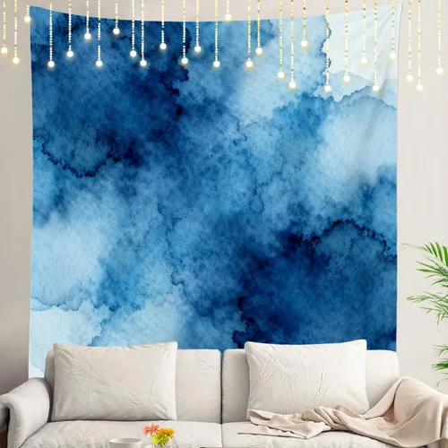 Miniatura 89 de Shrahala Tapiz de pared azul brillante, acuarela azul degradado para colgar en la pared, tapiz grande decorativo de fibra de poliéster, dobladillo