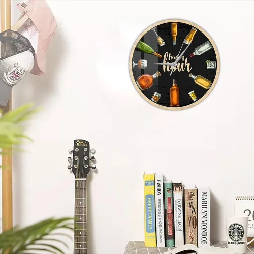 Miniatura 4 de Reloj de pared de vino de 12 pulgadas, Happy Hour Wine Time Wine Booze Beer Reloj de pared silencioso sin tictac reloj de pared para hombre, cueva