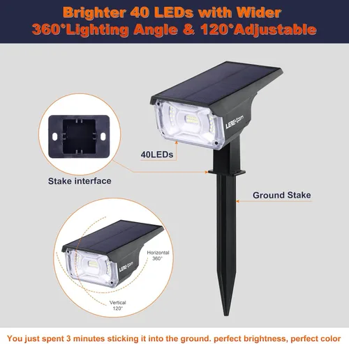 Miniatura 6 de LEREKAM Focos solares para exteriores, IP65, impermeables, 40 LED, focos solares de paisaje, luces de pared alimentadas por USB, detección