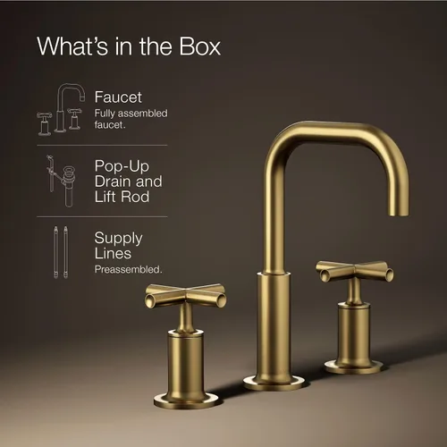 Miniatura 13 de KOHLER K-14406-3-2MB Purist - Grifo para lavabo de baño, 3 agujeros con asas cruzadas bajas, 1.2 GPM, latón moderno cepillado vibrante Latón
