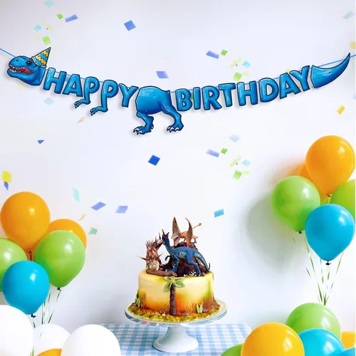 Miniatura 5 de WERNNSAI Cartel de fiesta de feliz cumpleaños – Cartel de cumpleaños de dinosaurio para decoración de fiesta de niños, suministros de decoración