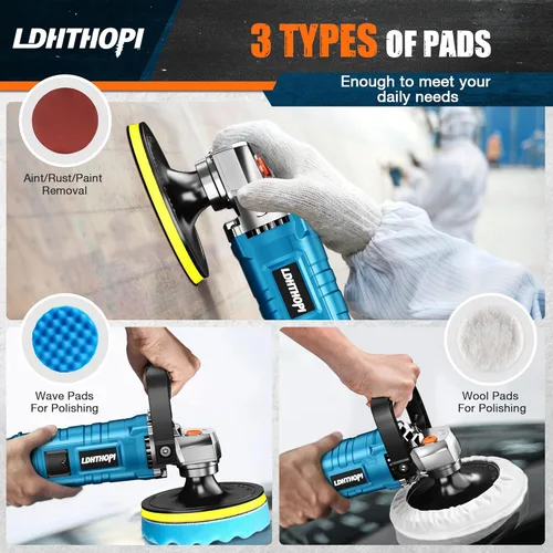Miniatura 5 de LDHTHOPI Pulidora Buffer, 1600W 7 Pulgadas/6 Pulgadas Pulidora Buffer Rotatoria Encerador, 7 Velocidad Variable 1000-3500 RPM, Mango Desmontable