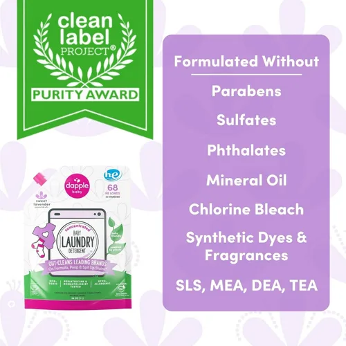 Miniatura 5 de Dapple Detergente para ropa de bebé, impulsado por plantas, concentrado, hipoalergénico, sin fragancia, paquete ecológico, quitamanchas, 34 fl oz