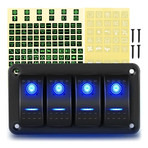 Miniatura 24 de GOOACC Panel de interruptores basculantes de 2 cuadras, 12 V, 24 V CC, color azul, panel de aluminio de 5 pines, encendido y apagado, panel