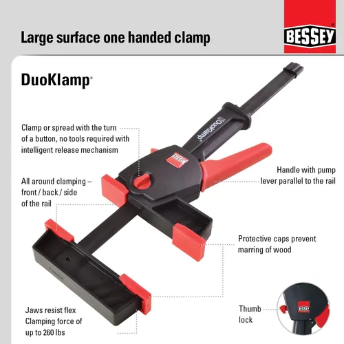 Miniatura 3 de BESSEY DUO16-8, serie DuoKlamp de 6 pulgadas, abrazadera/esparcidor con una mano, color negro