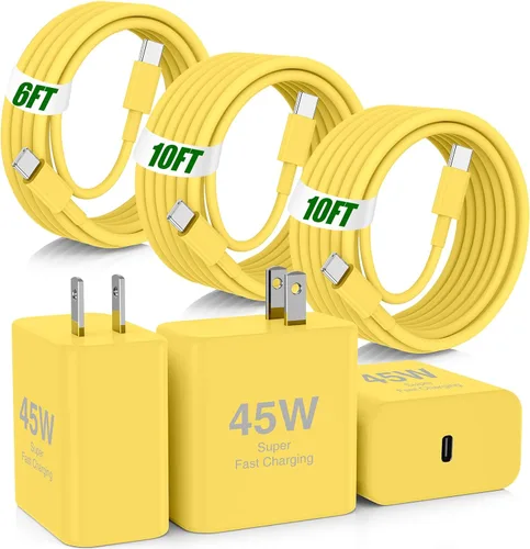 Miniatura 26 de USB C de carga súper rápida de 65 W para iPhone 17 16 Pro Max, bloque de carga USB C de 3 puertos de 100 W y cable trenzado tipo C de 3/6/6/10 pies