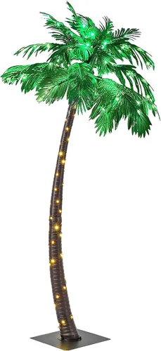 Lightshare Palmera artificial de 7 pies con 96 luces LED, decoración de árbol falso para Tiki Bar, exterior, patio, porche, piscina, Navidad,