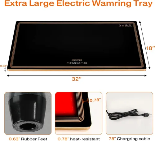 Miniatura 2 de Bandeja de calentamiento eléctrica para bufés de fiesta (32 x 18 pulgadas), bandeja de calentamiento con 12 ajustes de temperatura, termostato
