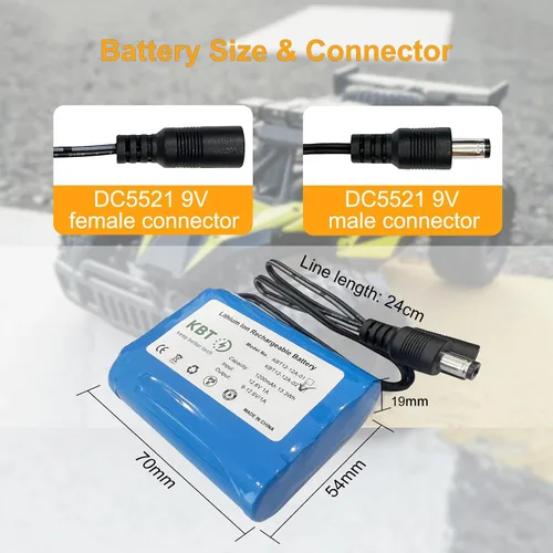 Miniatura 3 de KBT Batería Recargable de Iones de Litio de 12V 1200mAh, Conector Macho DC5521 de 12 Voltios, Paquete de Batería de Repuesto con Cargador Compatible