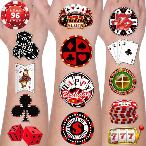 Miniatura 9 de 96 piezas de divertidos tatuajes temporales precortados de casino para niños, decoración de fiesta de cumpleaños, suministros de decoración, lindas