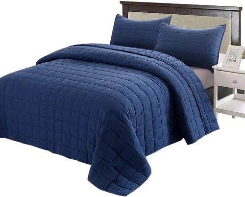 Miniatura 7 de EMME Colchas Juegos de Ropa de Cama Tamaño Queen Colcha Azul Marino, Juego de Cama Suave y Ligero Prelavado, Cubrecama de Microfibra Reversible