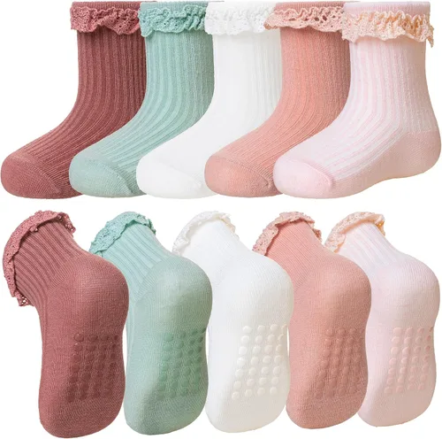 Miniatura 8 de SeeyAN Calcetines antideslizantes para bebés, niños y niñas, de algodón, antideslizantes, 5 pares