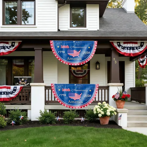 Miniatura 7 de 2 banderas patrióticas con la frase "Years We the People", bandera de Estados Unidos con el número 250 aniversario, 1.5 x 3 pies, banderas