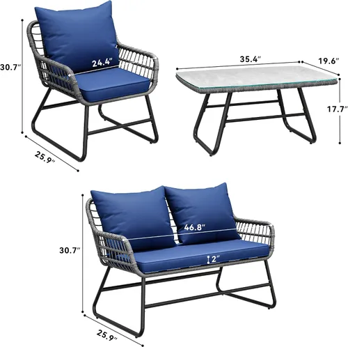 Miniatura 3 de YITAHOME Juego de muebles de patio de 4 piezas, juego de mimbre para exteriores, juego de conversación de ratán para todo tipo de clima, con cojines