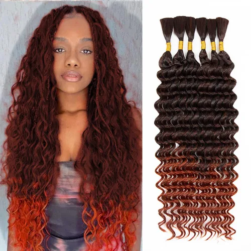 Miniatura 26 de Cabello bohemio para trenzar de 18 pulgadas, 2 paquetes de cabello ondulado profundo a granel para trenzas bohemias, sin trama, extensiones